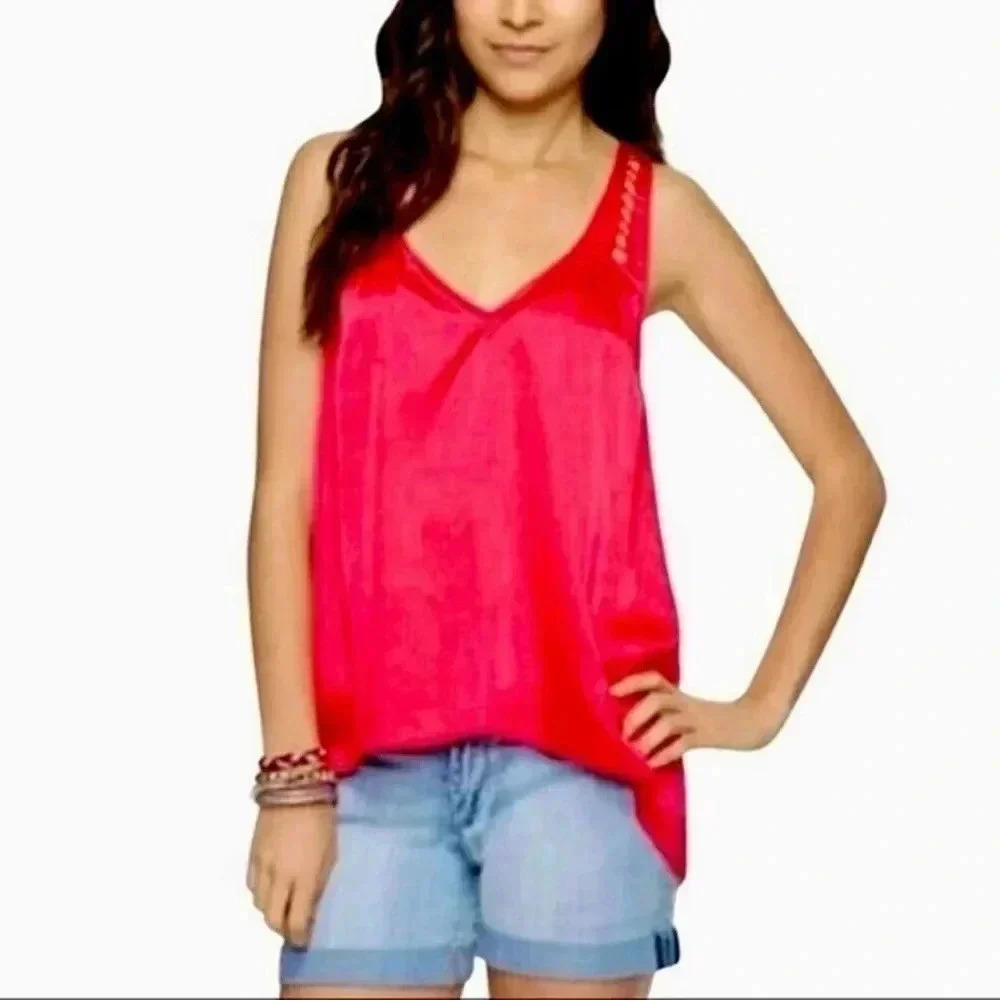 Rory Becca XXl Satin Cut-Out HiLo Racer Tank Top L